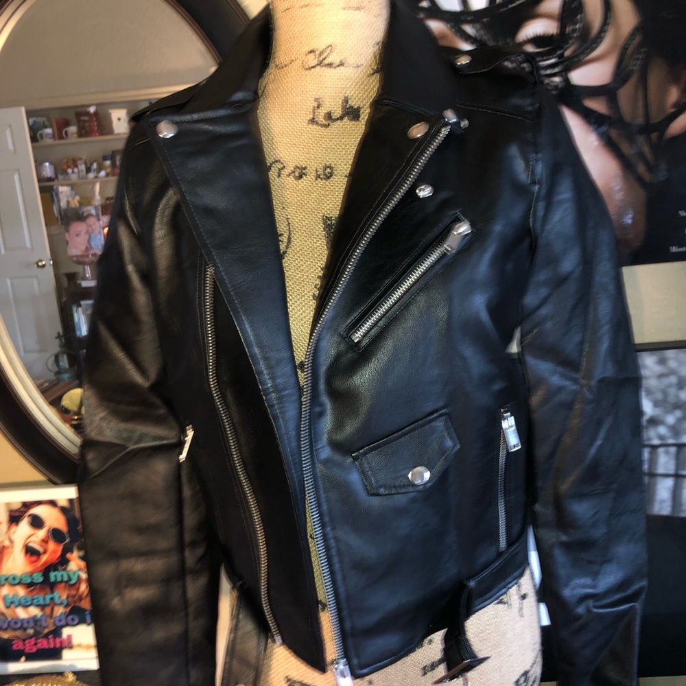 Black Vegan Leather Moto Jacket - Picture 5 of 8